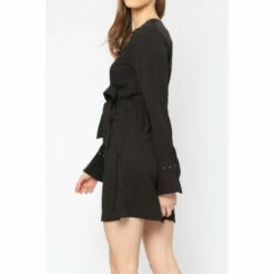 Religion Black Faux Wrap Dress In Light Crepe With Stud Detail -Religion Shop unnamed file 139