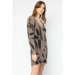 Religion Brown Lush Knit Tunic Dress In Brushed Yarn With Abstract Pattern -Religion Shop unnamed file 157