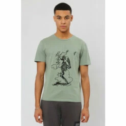 Religion Green Regular Fit Great Britain T-Shirt With Praying Skeleton