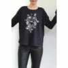 Religion Black Long Sleeve Constant Jersey Top With Embroidered Skull Artwork