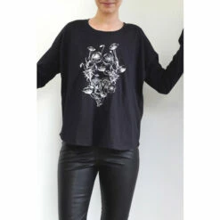 Religion Black Long Sleeve Constant Jersey Top With Embroidered Skull Artwork