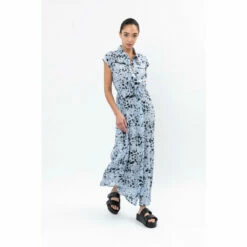 Religion Blue Animal Print Alliance Maxi Sleeveless Shirt Dress
