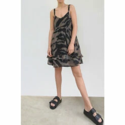 Religion Brown Reflect A-Line Mini Dress With Adjustable Straps