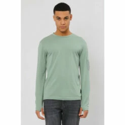 Religion Green Regular Fit Long Sleeve T-Shirt With Thumb Hole Detail