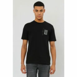 Religion Black Regular Fit T-Shirt With Taslon Zip Pocket
