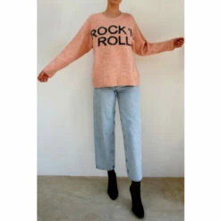 Religion Pink Slogan Jumper With Rock N Roll