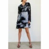 Religion Black A Line Ashley Tunic Dress With Frill Hem In Abstract Cloud Print