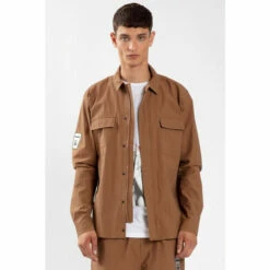 Religion Brown Slim Fit Shirt Featuring Chest Pockets And Patch Detail.