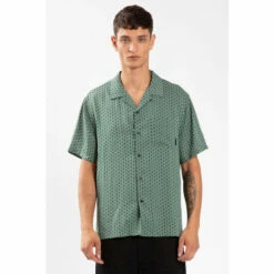 Religion Green Lightweight Shirt With Reverse Collar And Chest Pocket.
