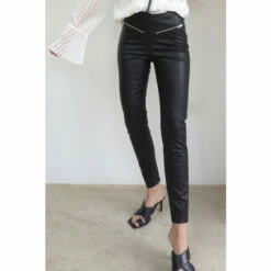 Religion Black Steel Faux Skinny Leather Leggings With Zip Details