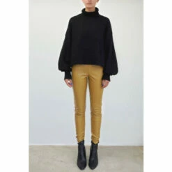 Religion Brown Faux Leather Slim Zip Detail Trousers