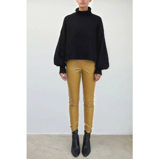 Religion Brown Faux Leather Slim Zip Detail Trousers 1 Religion Brown Faux Leather Slim Zip Detail Trousers