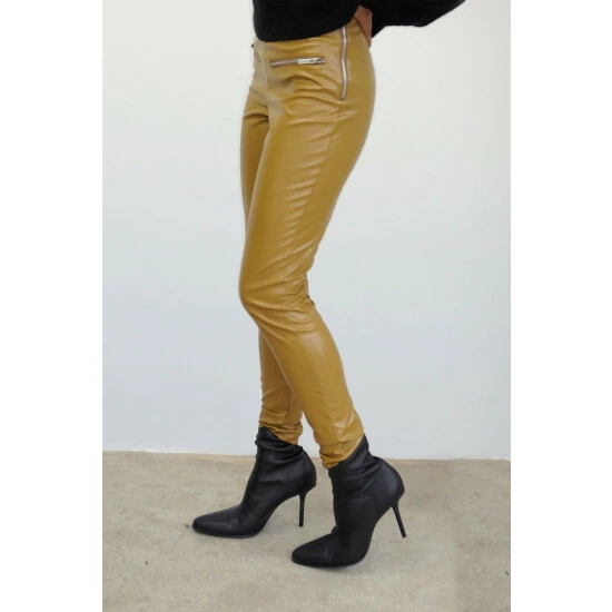 Religion Brown Faux Leather Slim Zip Detail Trousers 5 Religion Brown Faux Leather Slim Zip Detail Trousers - Image 5