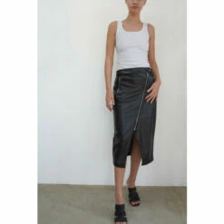 Religion Black Pu Midi Biker Skirt With Zip Detailing