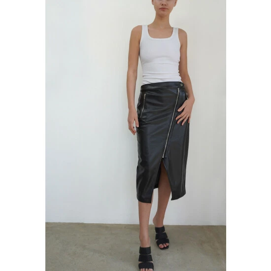 Religion Black Pu Midi Biker Skirt With Zip Detailing 1 Religion Black Pu Midi Biker Skirt With Zip Detailing