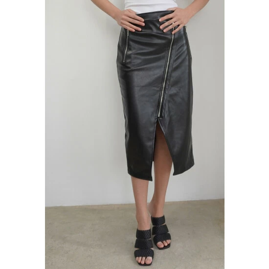 Religion Black Pu Midi Biker Skirt With Zip Detailing 5 Religion Black Pu Midi Biker Skirt With Zip Detailing - Image 5