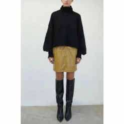Religion Mustard Faux Leather Mini Skirt With Zip Pockets
