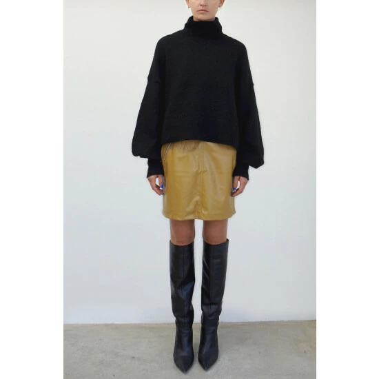 Religion Mustard Faux Leather Mini Skirt With Zip Pockets 1 Religion Mustard Faux Leather Mini Skirt With Zip Pockets