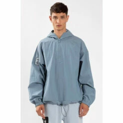 Religion Shop 22 Religion Blue Over-Sized Fit Hoodie With Half Zip And Side Zip Detail