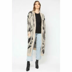 Religion Brown Maxi Lush Cardigan With Abstract Pattern
