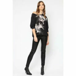 Religion Black Monochrome Flower Strike Batwing Top
