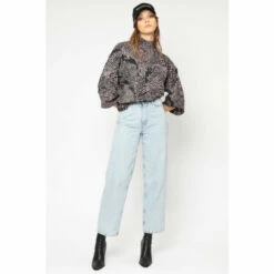 Religion Brown Batwing Bold Roll Neck Top In Neutral Animal Print