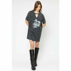 Religion Black Heart Tee Dress With Sequin Embellishment
