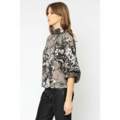 Religion Brown Batwing Bold Roll Neck Top In Abstract Camo Print -Religion Shop unnamed file 787