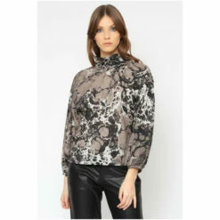 Religion Brown Batwing Bold Roll Neck Top In Abstract Camo Print -Religion Shop unnamed file 790