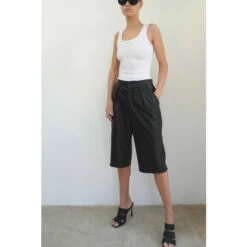 Religion Black Faux Leather Tailored Shorts With Pocket Details