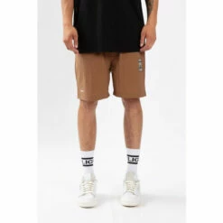 Religion Brown Easy Fit Shorts With Patch Detail And Elasticated Waist.