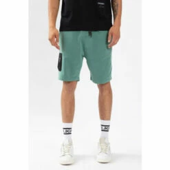 Religion Green Drawstring Waist Shorts Featuring Patch Zipper Pocket.