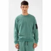 Religion Green Fitted Crew Neck Sweat Featuring Patch Zip Pocket.