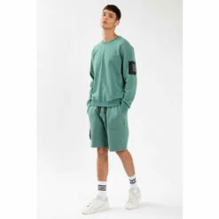 Religion Green Fitted Crew Neck Sweat Featuring Patch Zip Pocket. -Religion Shop unnamed file 849