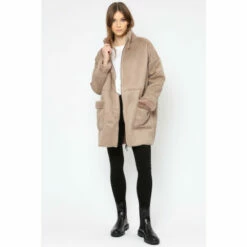 Religion Brown Faux Sheepskin Radiant Zip Coat With Patch Pockets