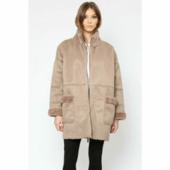 Religion Brown Faux Sheepskin Radiant Zip Coat With Patch Pockets -Religion Shop unnamed file 878