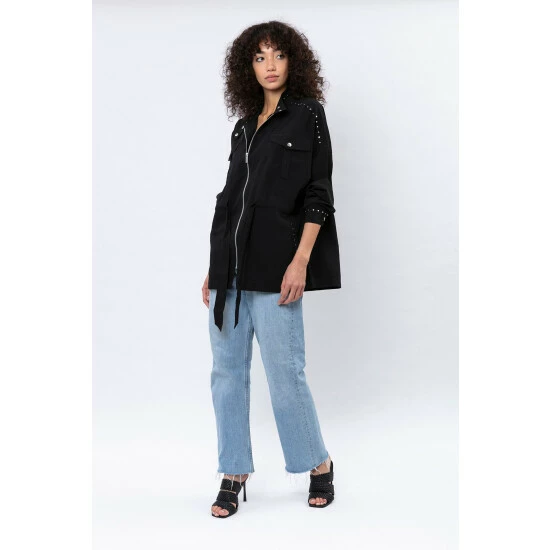Religion Black Utility Style Belted Jacket With Studs 1 Religion Black Utility Style Belted Jacket With Studs