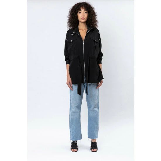 Religion Black Utility Style Belted Jacket With Studs 2 Religion Black Utility Style Belted Jacket With Studs - Image 2