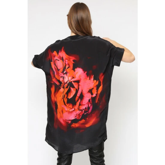 Religion Red Bold Red Flower Strike Tunic Dress In Slinky Cupro With Pockets 3 Religion Red Bold Red Flower Strike Tunic Dress In Slinky Cupro With Pockets - Image 3
