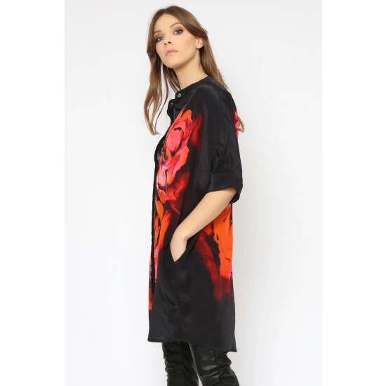 Religion Red Bold Red Flower Strike Tunic Dress In Slinky Cupro With Pockets 4 Religion Red Bold Red Flower Strike Tunic Dress In Slinky Cupro With Pockets - Image 4