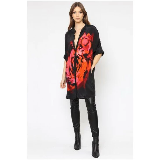 Religion Red Bold Red Flower Strike Tunic Dress In Slinky Cupro With Pockets 5 Religion Red Bold Red Flower Strike Tunic Dress In Slinky Cupro With Pockets - Image 5